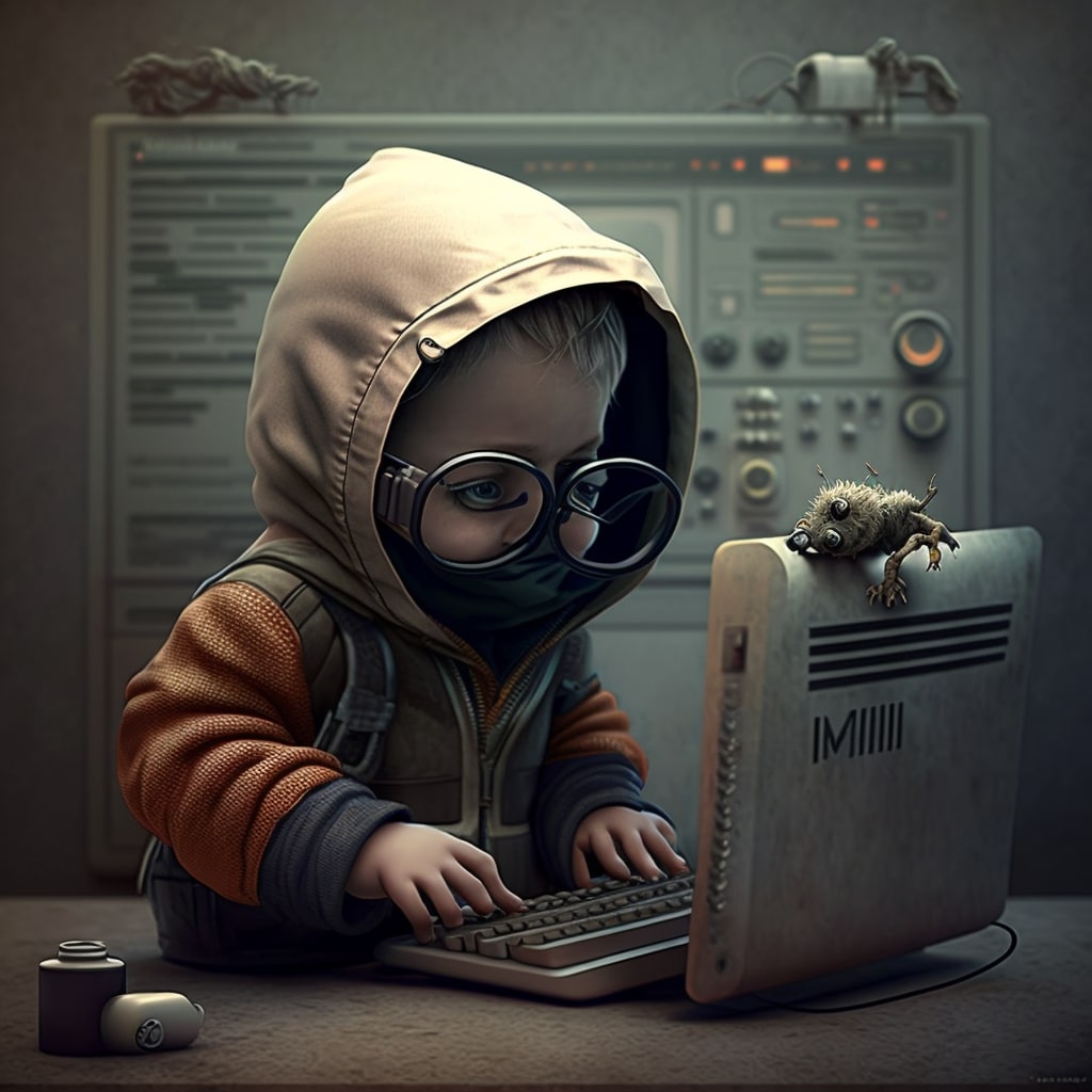 kid with glasses in front of computer