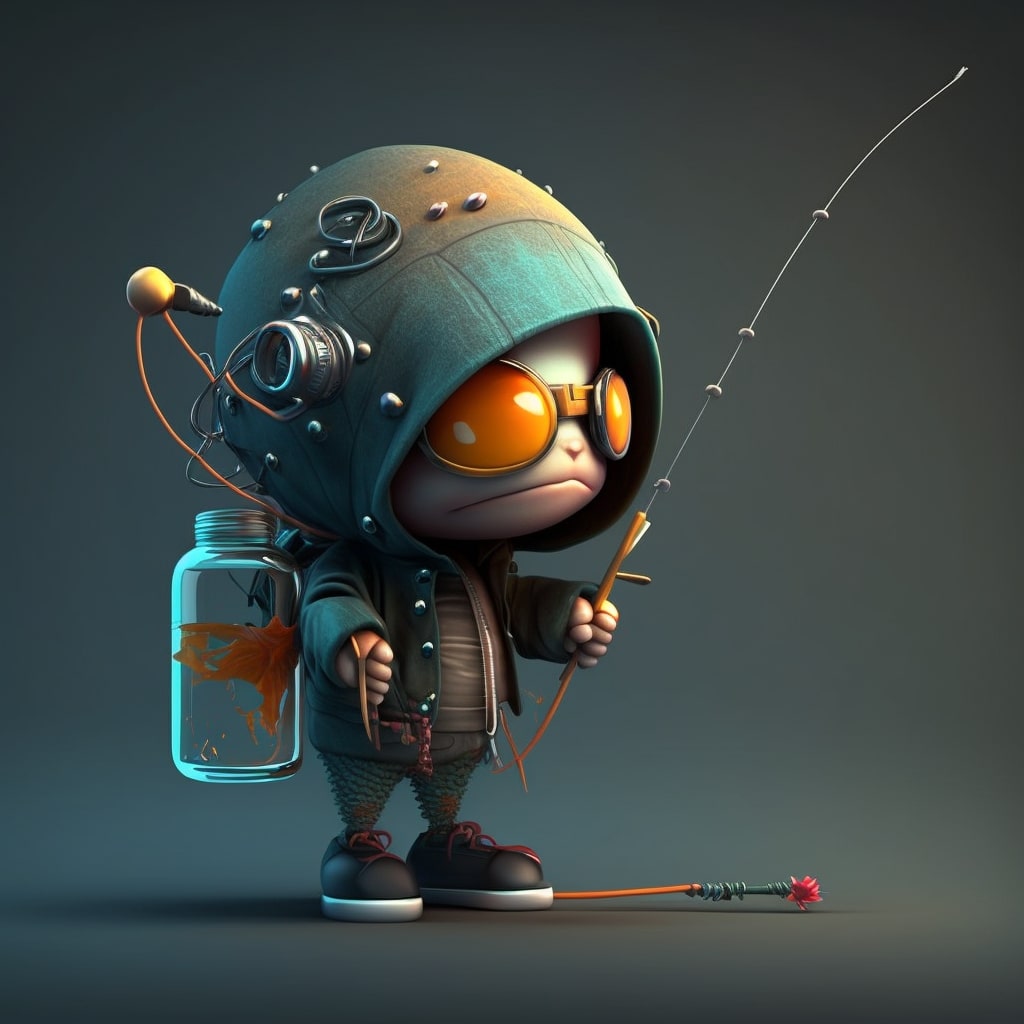 steampunk kid with a fishing rod