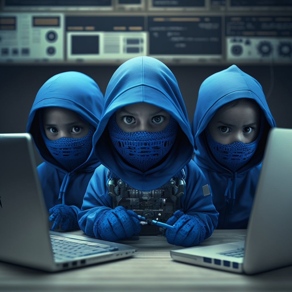 three blue hoodie kids team